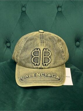 Balenciaga Distressed Olive Logo Baseball Cap